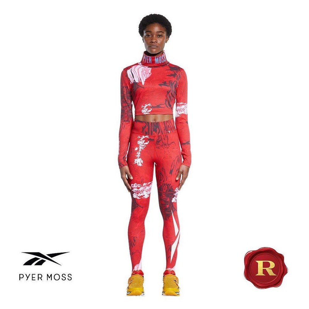 Reebok x Pyer Moss Red Marble Crop Mock Neck Top and Leggings Set HE6028 HE6053 - Picture 7 of 7